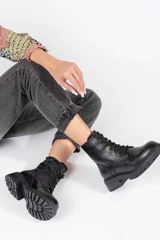 Scarpe con plateau in pelle nera da...