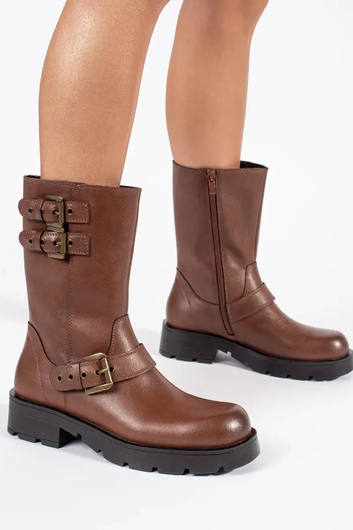 Scarpe da donna in pelle marrone con...