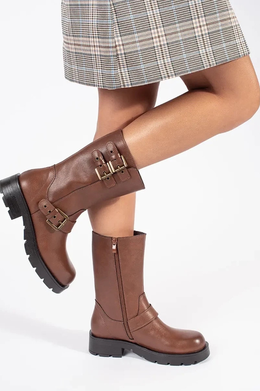 Scarpe da donna in pelle marrone con...