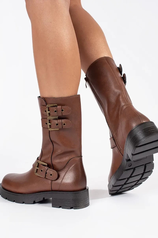 Scarpe da donna in pelle marrone con...