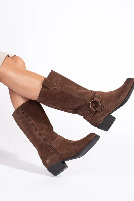 stivali da cowboy in pelle marrone da...