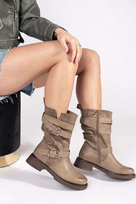 Scarpe con tacco basso da donna beige...