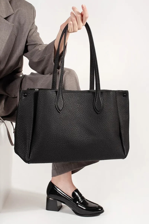 borsa shopper in eco-pelle nera