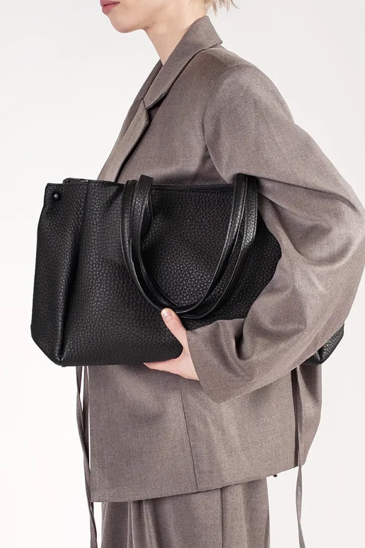 borsa shopper in eco-pelle nera