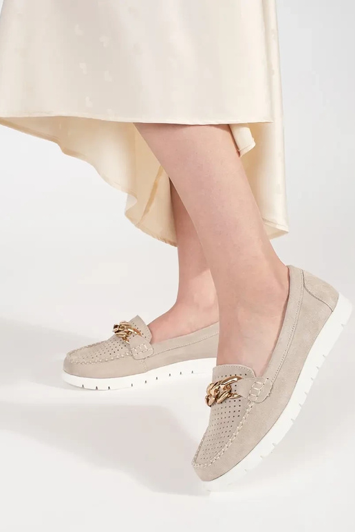 Mocassini in pelle color sabbia con...