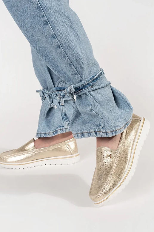 Mocassini dorati in pelle naturale