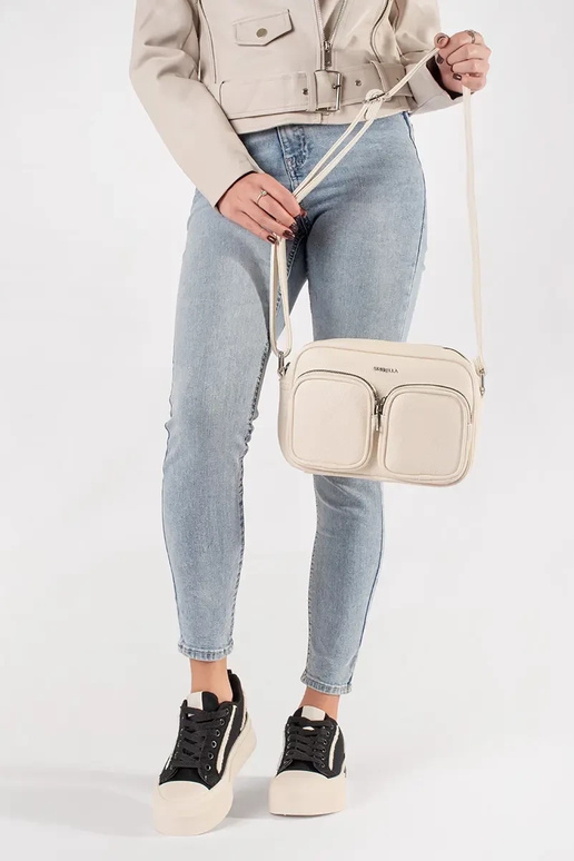 Borsa a mano lilla con tasche