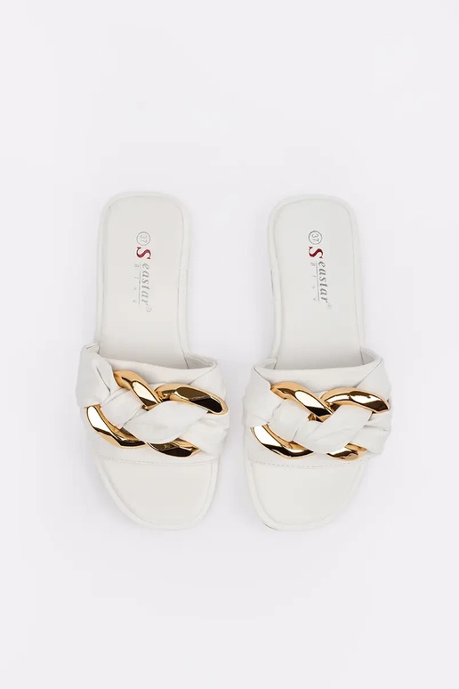 Pantofole piatte da donna bianche