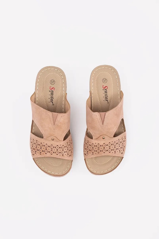 Pantofole con zeppa bassa color rosa...