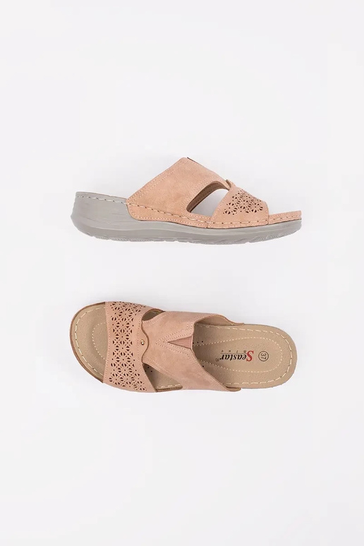 Pantofole con zeppa bassa color rosa...