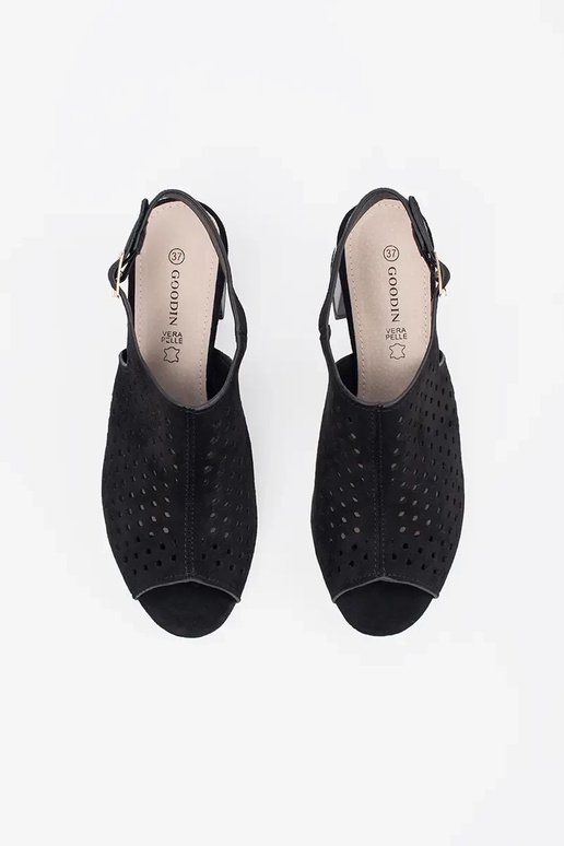 sandalini neri con tacco in camoscio