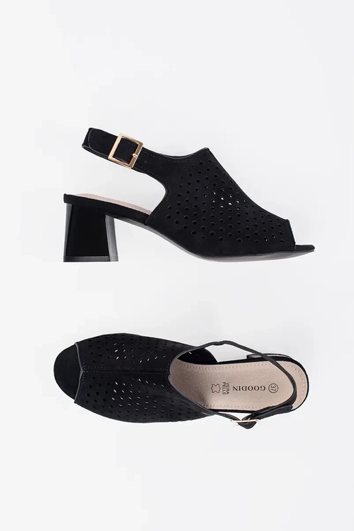 sandalini neri con tacco in camoscio