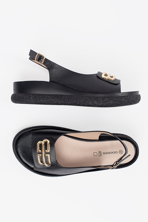 Sandali piatti neri con decorazione Sandali piatti neri con decorazione