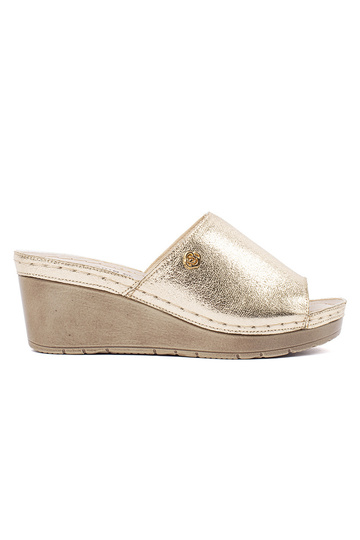 Pantofole donna con zeppa oro