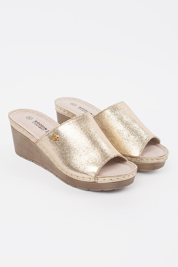 Pantofole donna con zeppa oro 2