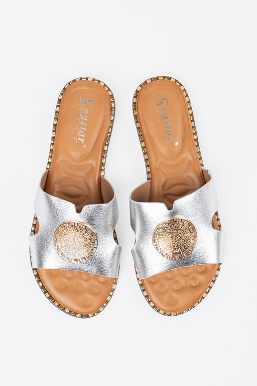 Pantofole argento con finiture dorate Pantofole argento con finiture dorate