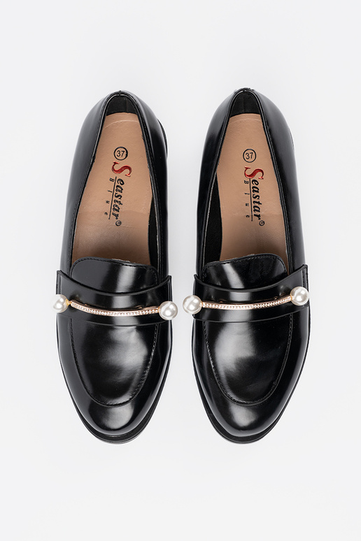 Mocassini neri verniciati con perle