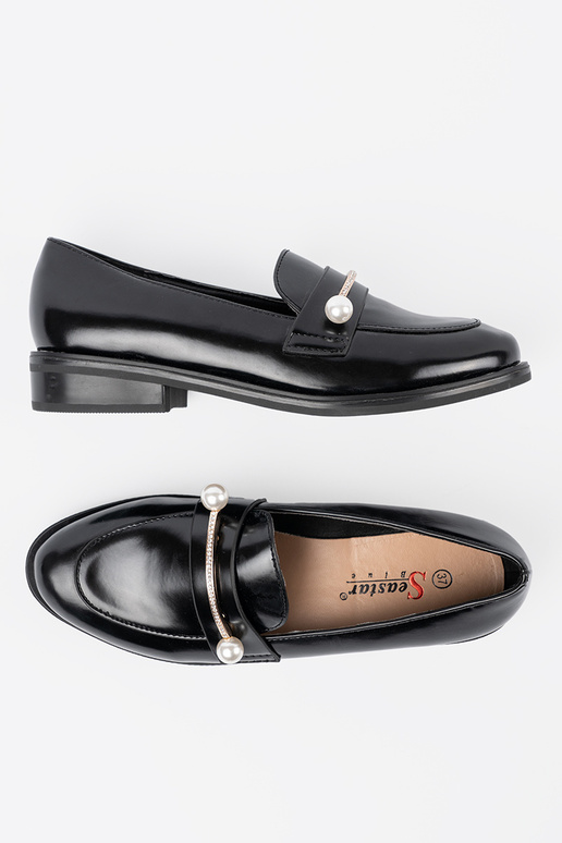 Mocassini neri verniciati con perle