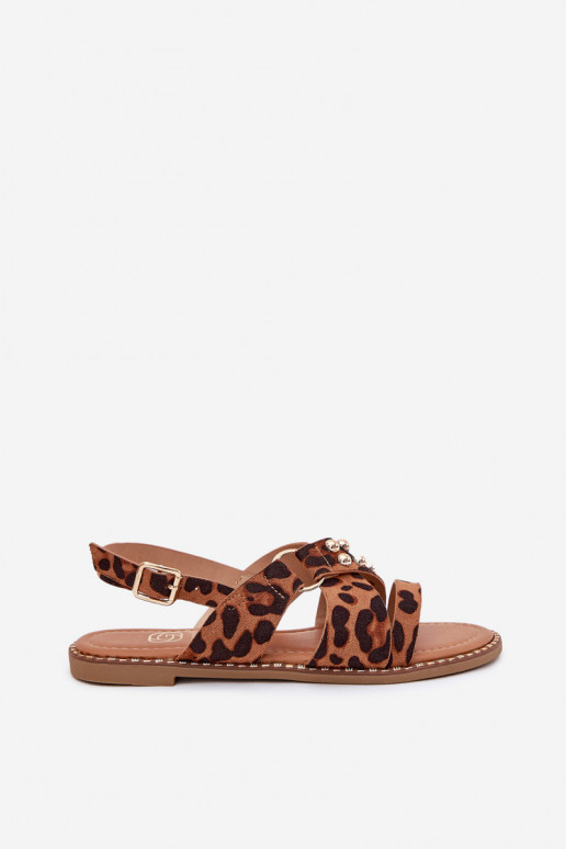 Sandali da donna con tacchi larghi Ze colore doratomi Borchie con motivi di pelliccia di leopardo Zanira