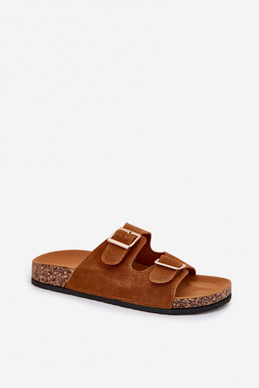 Pantofole da donna Ze colore doratomi con fibbiemi I Przeszyciami colore marrone Lunera Pantofole da donna Ze colore doratomi con fibbiemi I Przeszyciami colore marrone Lunera