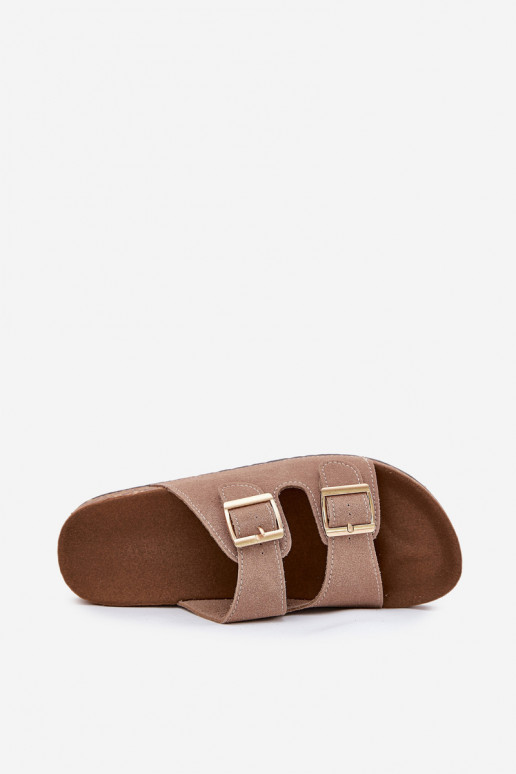 Pantofole da donna Ze colore doratomi con fibbiemi I Przeszyciami colore kaki Lunera