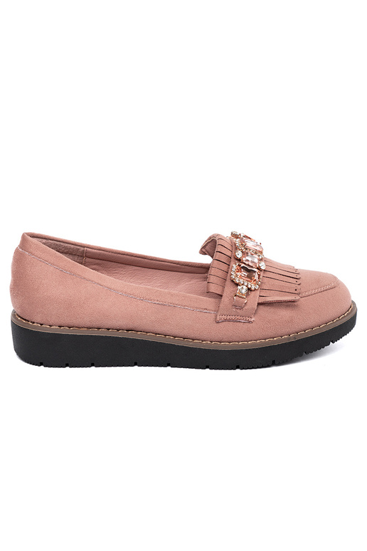 colore rosa dalla pelle scamosciata mocassini decorato con cristalli