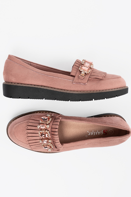 colore rosa dalla pelle scamosciata mocassini decorato con cristalli