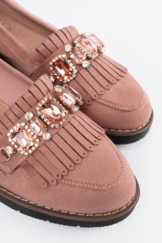 colore rosa dalla pelle scamosciata mocassini decorato con cristalli