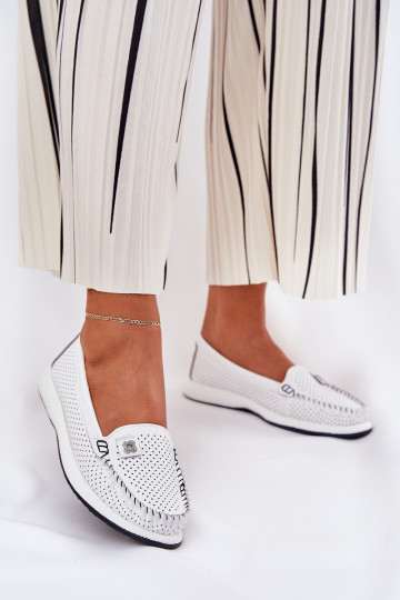 Pelle mocassini da donna S.Barski LR51-673 Colore bianco 2