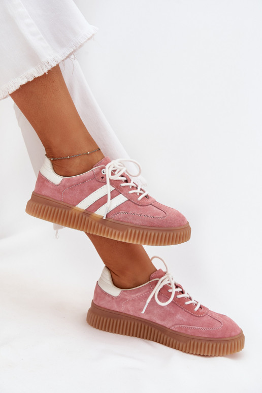 dalla pelle scamosciata Scarpe modello sneakers Femminile con una piattaforma colore rosa Venera