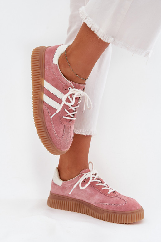 dalla pelle scamosciata Scarpe modello sneakers Femminile con una piattaforma colore rosa Venera