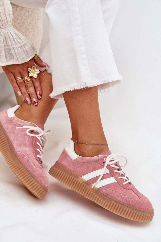 dalla pelle scamosciata Scarpe modello sneakers Femminile con una piattaforma colore rosa Venera