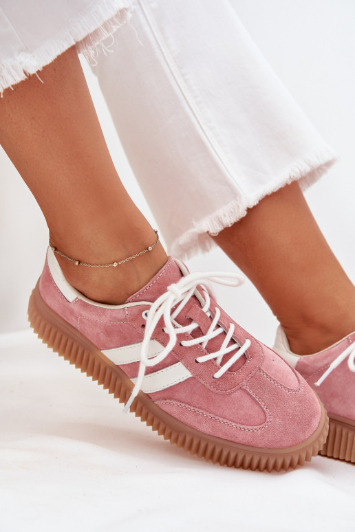 dalla pelle scamosciata Scarpe modello sneakers Femminile con una piattaforma colore rosa Venera