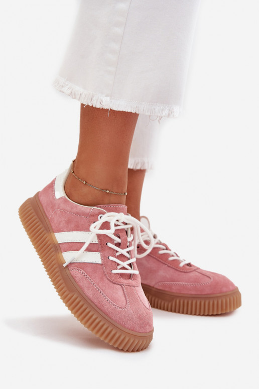 dalla pelle scamosciata Scarpe modello sneakers Femminile con una piattaforma colore rosa Venera