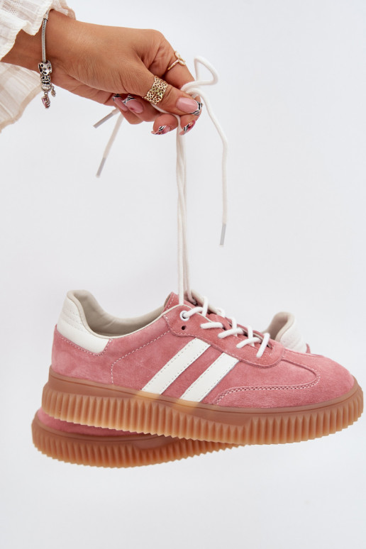 dalla pelle scamosciata Scarpe modello sneakers Femminile con una piattaforma colore rosa Venera