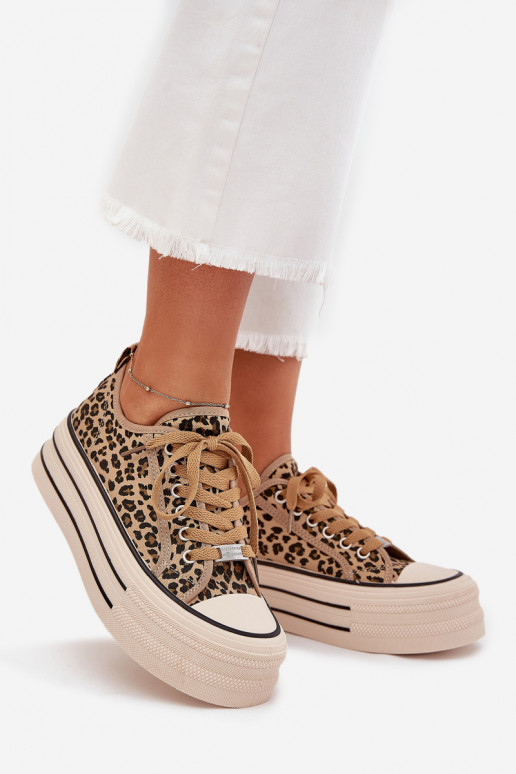 Scarpe per il tempo libero con una piattaforma con motivi di pelliccia di leopardo Deverinae