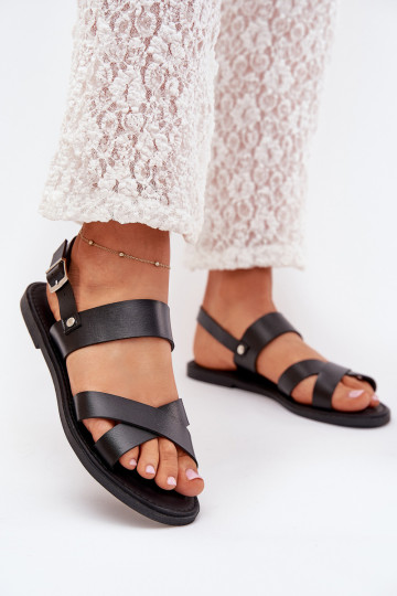 Sandali bassi da donna in ecopelle colore nero Kalira 2