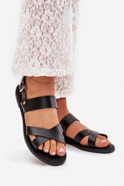 Sandali bassi da donna in ecopelle colore nero Kalira