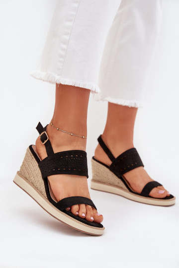 Sandali da donna con elementi traforati Su un cuneo Con treccia colore nero Zolira