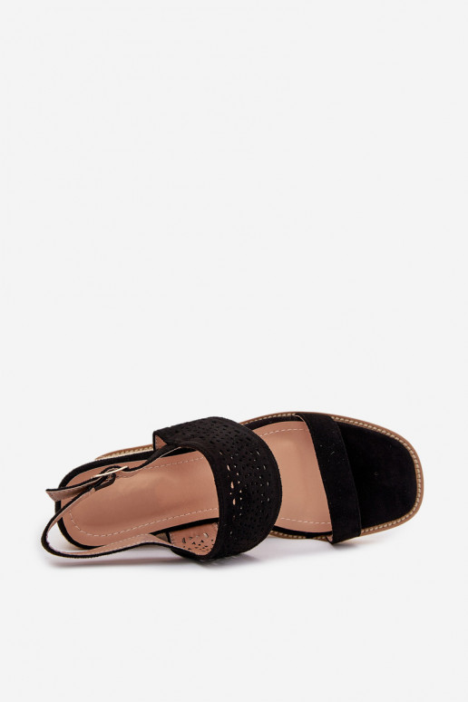 Sandali da donna con elementi traforati Su un cuneo Con treccia colore nero Zolira
