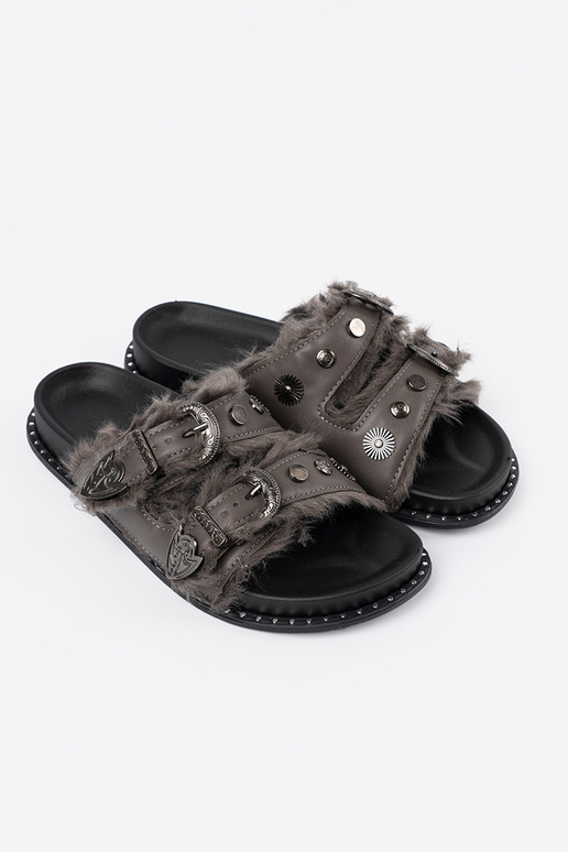 colore grigio Pantofole con una pelliccia i ćAiekami