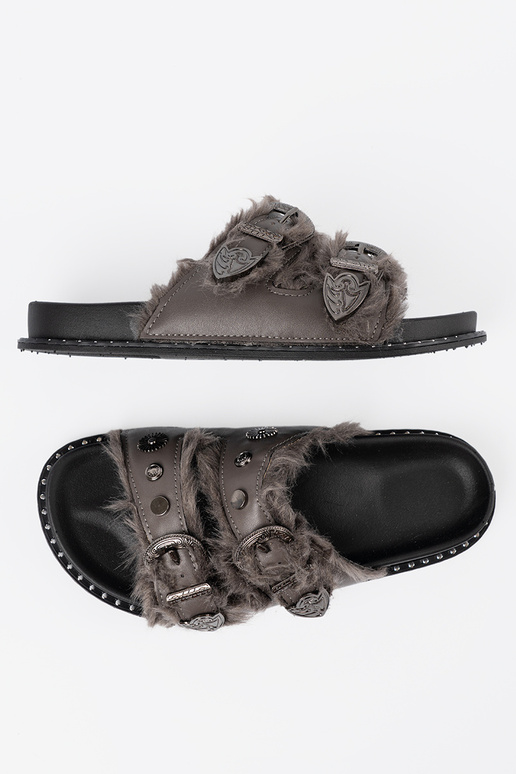 colore grigio Pantofole con una pelliccia i ćAiekami