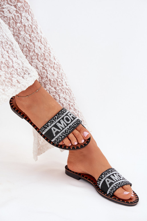 Pantofole da donna con tacchi larghi Con decorazione Amore colore nero Avelina