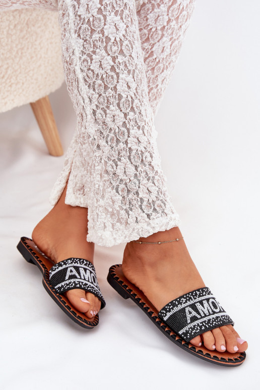 Pantofole da donna con tacchi larghi Con decorazione Amore colore nero Avelina