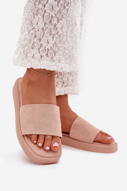 Pantofole da donna con una piattaforma Z in ecopelle scamosciatau colore rosa Jorina