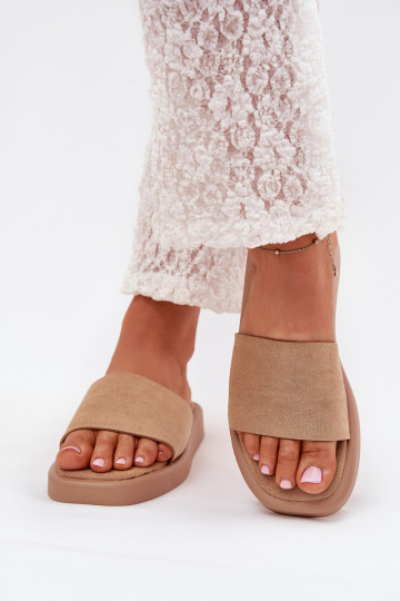 Pantofole da donna con una piattaforma Z in ecopelle scamosciatau beige Jorina 2