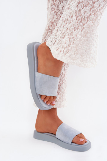 Pantofole da donna con una piattaforma Z in ecopelle scamosciatau Azzurro Jorina