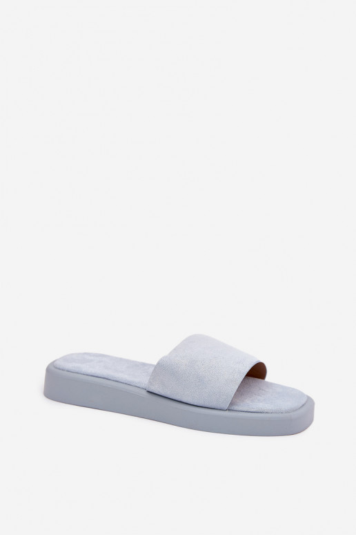 Pantofole da donna con una piattaforma Z in ecopelle scamosciatau Azzurro Jorina