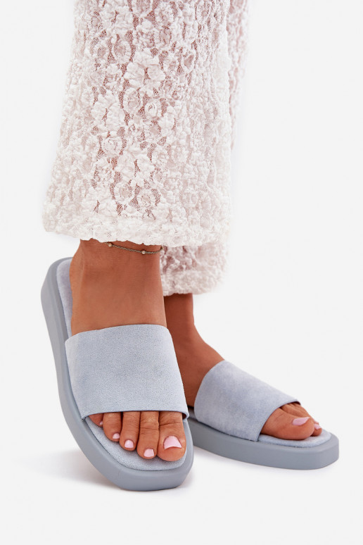 Pantofole da donna con una piattaforma Z in ecopelle scamosciatau Azzurro Jorina