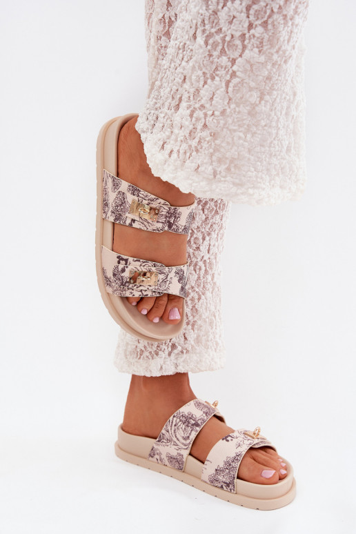 Elegantellato Pantofole da donna con una piattaforma beige Sorina